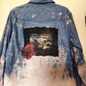 NWOT Tie-Dyed Denim Highlander Cow Shirt Size M